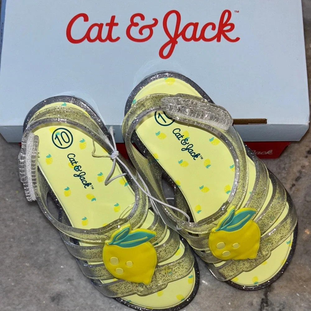 Target Lemon Jelly Sandals Yellow Silver Glitter Velcro Straps Open Toe New 10